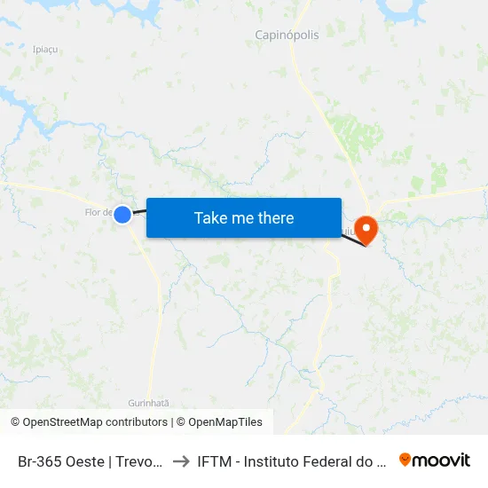 Br-365 Oeste | Trevo De Gurinhatã to IFTM - Instituto Federal do Triângulo Mineiro map