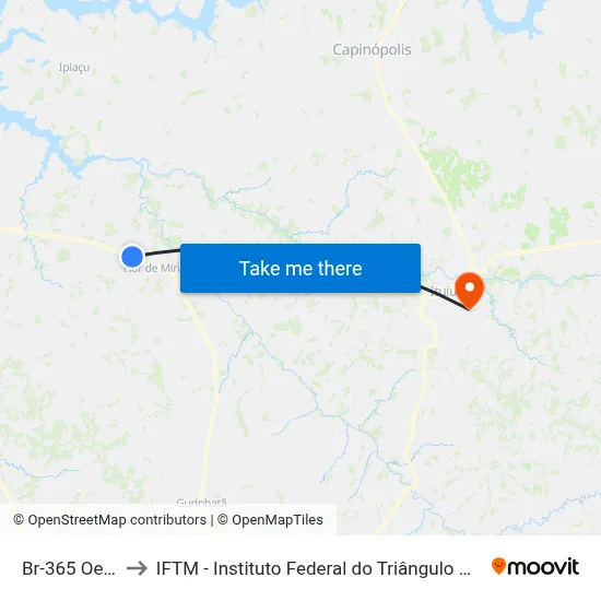 Br-365 Oeste to IFTM - Instituto Federal do Triângulo Mineiro map