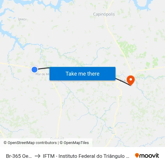 Br-365 Oeste to IFTM - Instituto Federal do Triângulo Mineiro map