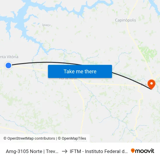 Amg-3105 Norte | Trevo De Santa Vitória to IFTM - Instituto Federal do Triângulo Mineiro map