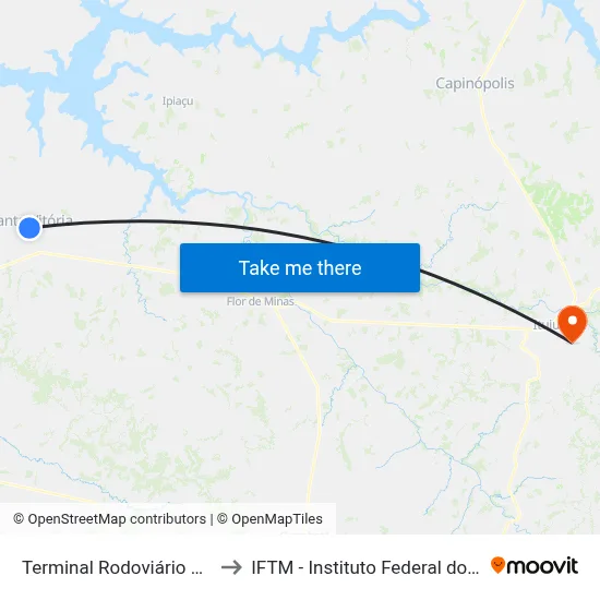 Terminal Rodoviário De Santa Vitória to IFTM - Instituto Federal do Triângulo Mineiro map