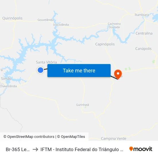 Br-365 Leste to IFTM - Instituto Federal do Triângulo Mineiro map