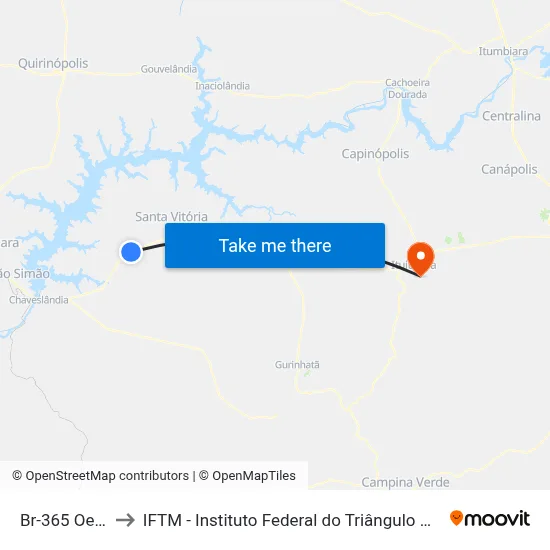 Br-365 Oeste to IFTM - Instituto Federal do Triângulo Mineiro map