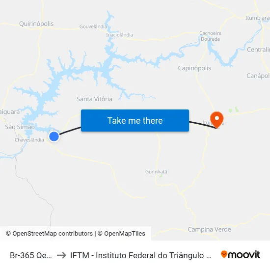Br-365 Oeste to IFTM - Instituto Federal do Triângulo Mineiro map