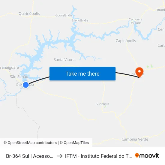 Br-364 Sul | Acesso À Barragem to IFTM - Instituto Federal do Triângulo Mineiro map
