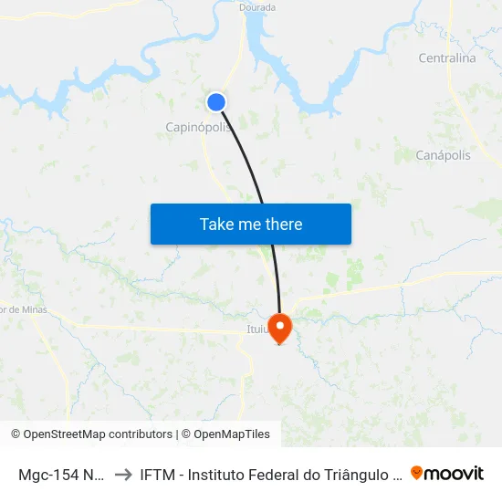 Mgc-154 Norte to IFTM - Instituto Federal do Triângulo Mineiro map