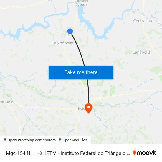 Mgc-154 Norte to IFTM - Instituto Federal do Triângulo Mineiro map