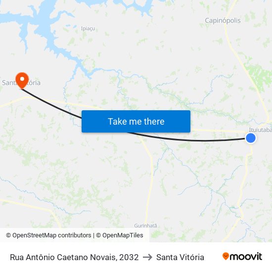 Rua Antônio Caetano Novais, 2032 to Santa Vitória map