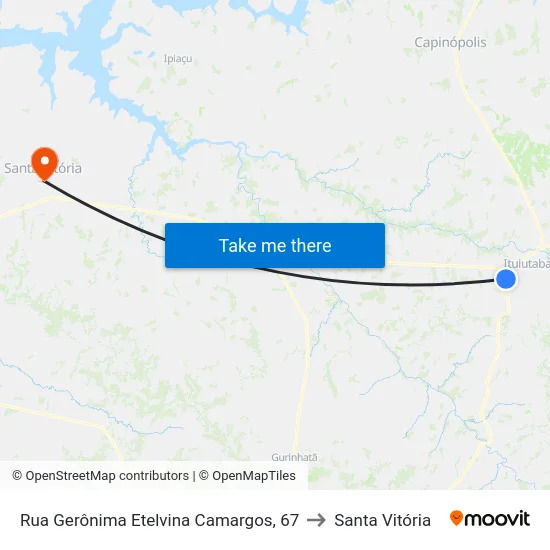 Rua Gerônima Etelvina Camargos, 67 to Santa Vitória map