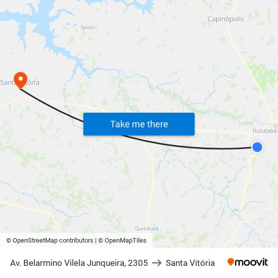 Av. Belarmino Vilela Junqueira, 2305 to Santa Vitória map