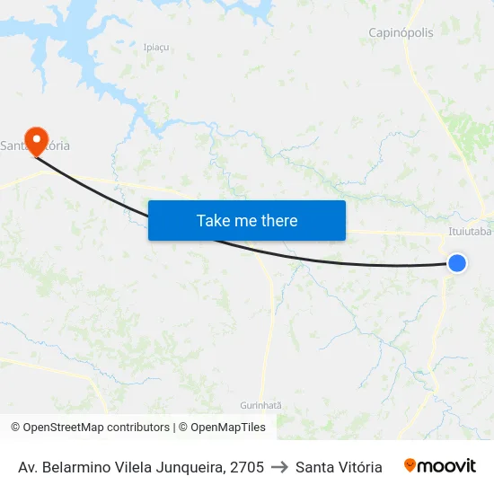 Av. Belarmino Vilela Junqueira, 2705 to Santa Vitória map