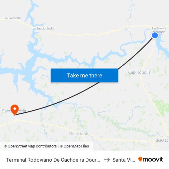 Terminal Rodoviário De Cachoeira Dourada De Minas to Santa Vitória map