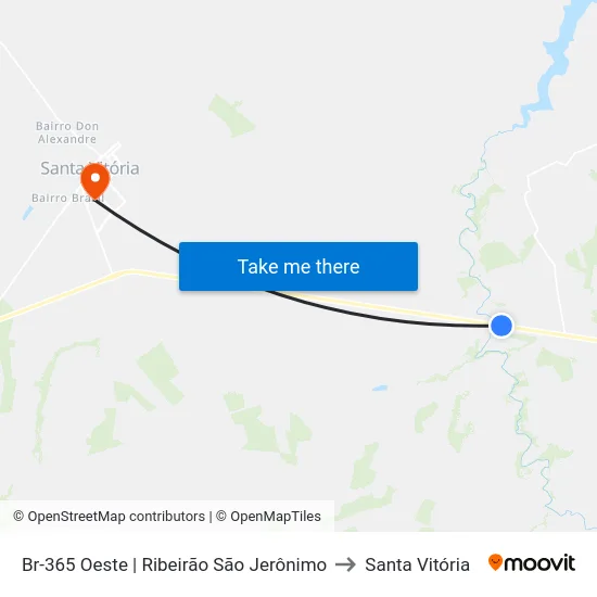 Br-365 Oeste | Ribeirão São Jerônimo to Santa Vitória map