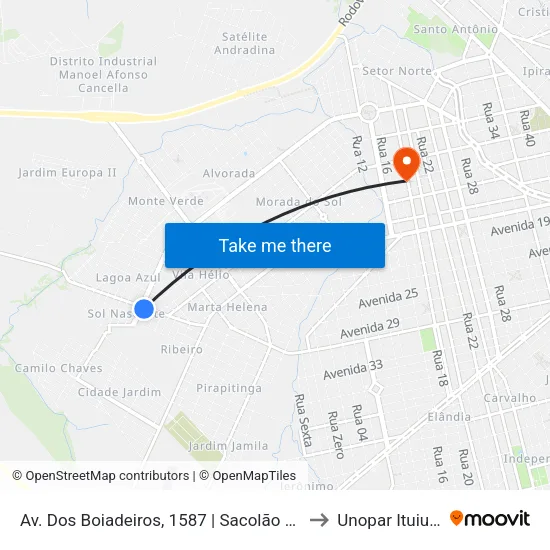 Av. Dos Boiadeiros, 1587 | Sacolão Maravilha to Unopar Ituiutaba map