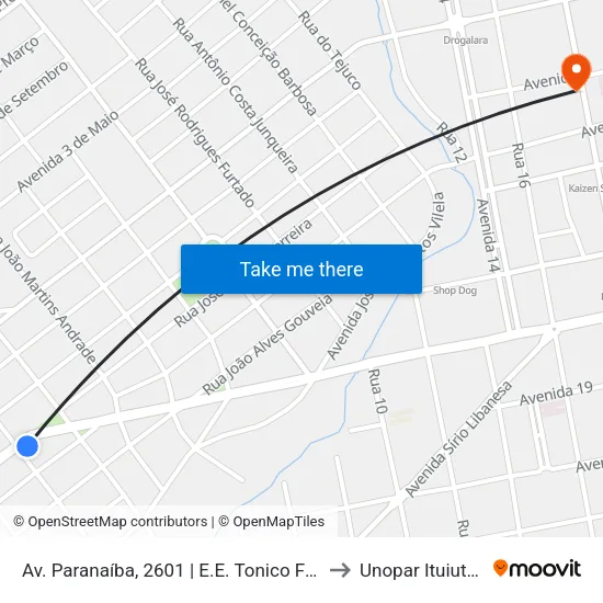 Av. Paranaíba, 2601 | E.E. Tonico Franco to Unopar Ituiutaba map