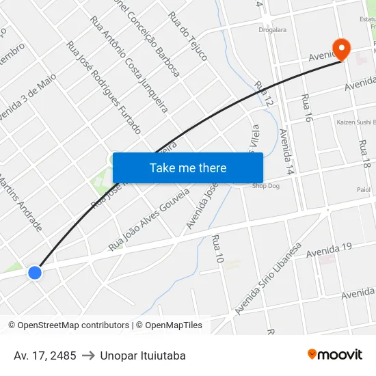 Av. 17, 2485 to Unopar Ituiutaba map