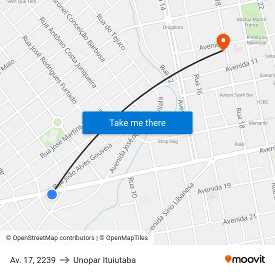 Av. 17, 2239 to Unopar Ituiutaba map