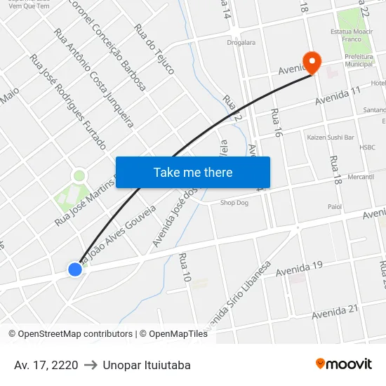 Av. 17, 2220 to Unopar Ituiutaba map