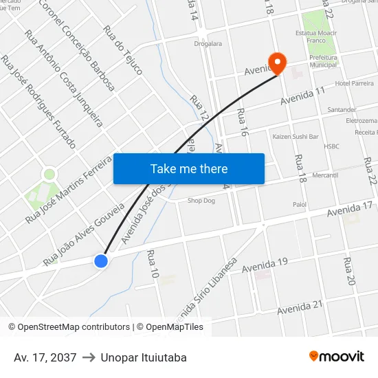 Av. 17, 2037 to Unopar Ituiutaba map