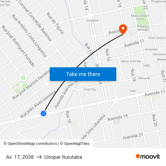 Av. 17, 2038 to Unopar Ituiutaba map