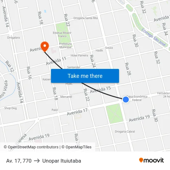 Av. 17, 770 to Unopar Ituiutaba map
