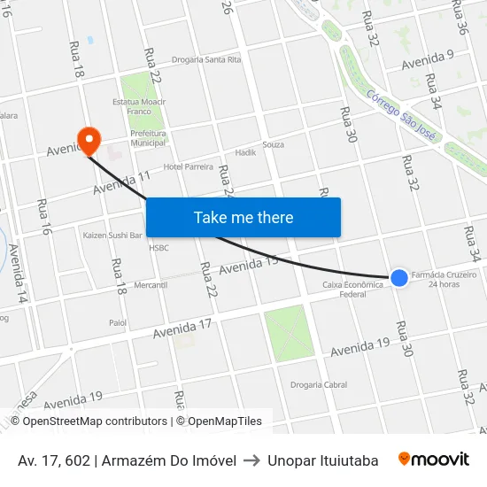 Av. 17, 602 | Armazém Do Imóvel to Unopar Ituiutaba map
