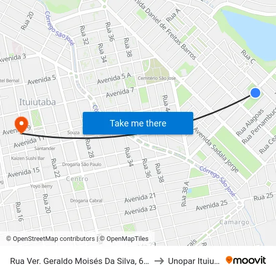 Rua Ver. Geraldo Moisés Da Silva, 69 | Apae to Unopar Ituiutaba map