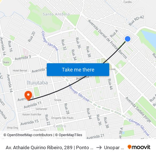 Av. Athaíde Quirino Ribeiro, 289 | Ponto Final Da Linha 01 No São José to Unopar Ituiutaba map