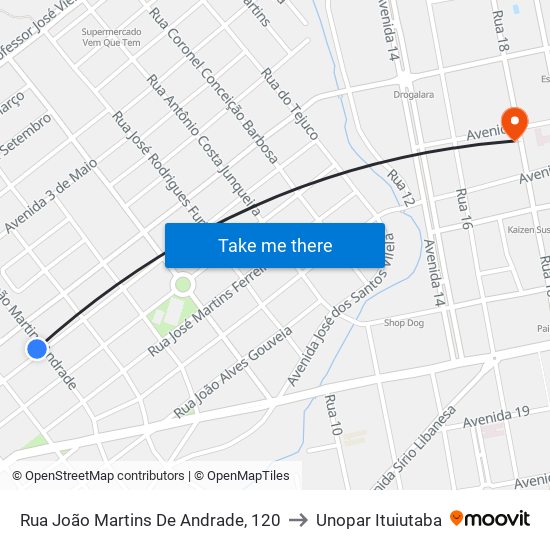 Rua João Martins De Andrade, 120 to Unopar Ituiutaba map
