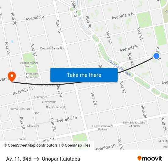 Av. 11, 345 to Unopar Ituiutaba map