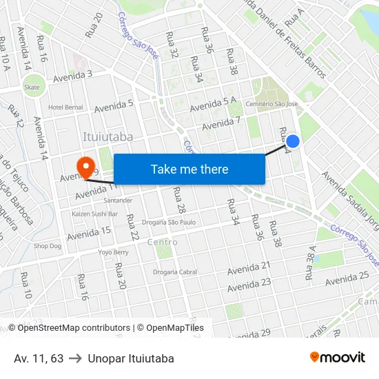 Av. 11, 63 to Unopar Ituiutaba map