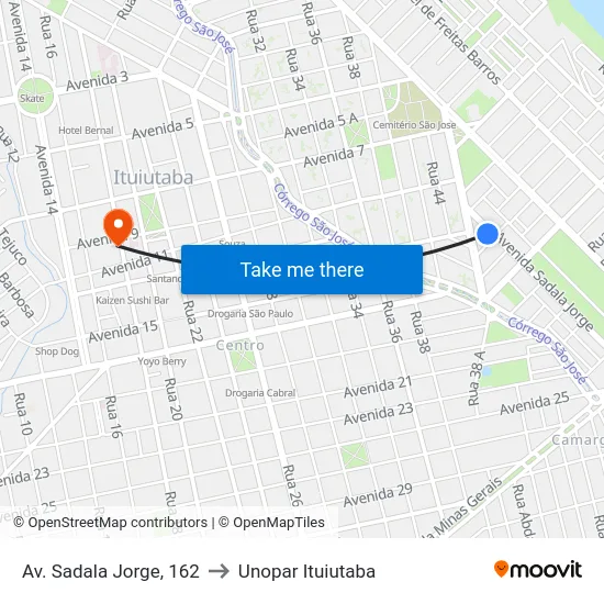Av. Sadala Jorge, 162 to Unopar Ituiutaba map