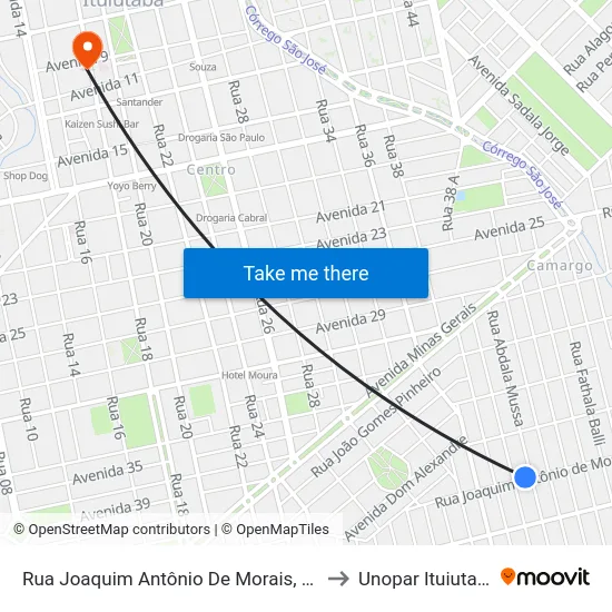 Rua Joaquim Antônio De Morais, 600 to Unopar Ituiutaba map