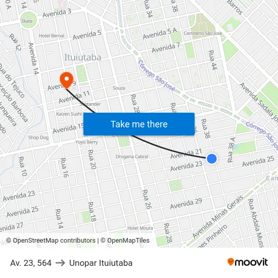 Av. 23, 564 to Unopar Ituiutaba map