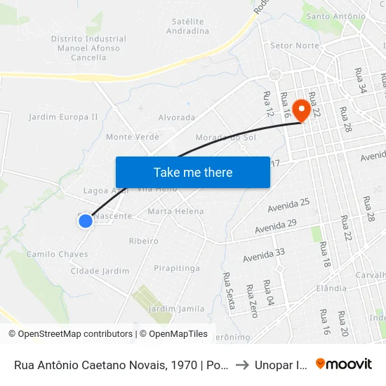 Rua Antônio Caetano Novais, 1970 | Ponto Final Do Sol Nascente to Unopar Ituiutaba map
