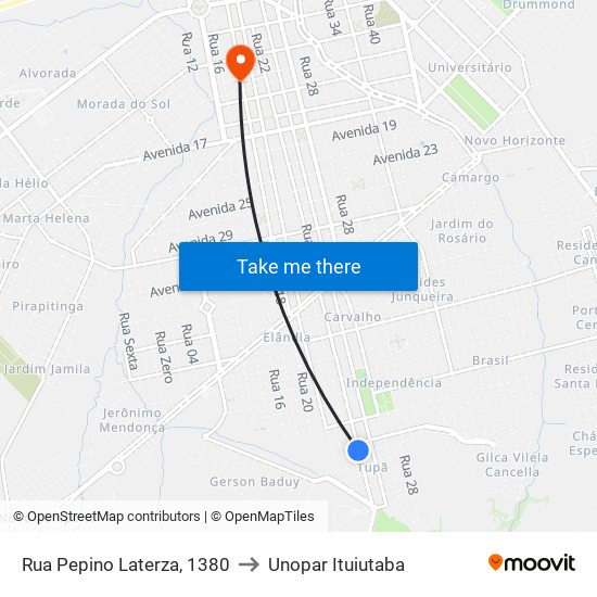 Rua Pepino Laterza, 1380 to Unopar Ituiutaba map