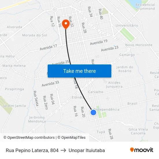 Rua Pepino Laterza, 804 to Unopar Ituiutaba map