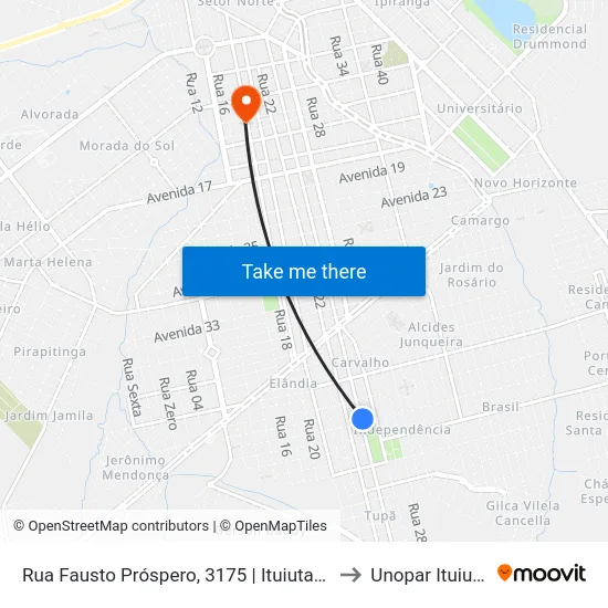 Rua Fausto Próspero, 3175 | Ituiutaba Clube to Unopar Ituiutaba map