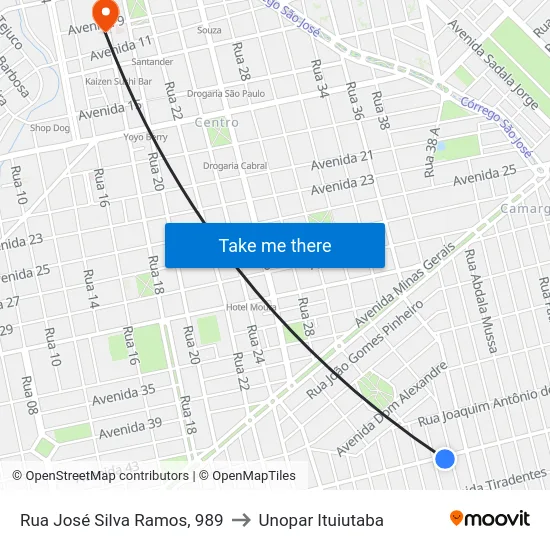 Rua José Silva Ramos, 989 to Unopar Ituiutaba map