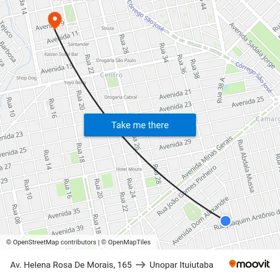 Av. Helena Rosa De Morais, 165 to Unopar Ituiutaba map