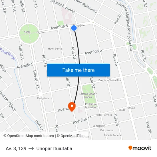 Av. 3, 139 to Unopar Ituiutaba map