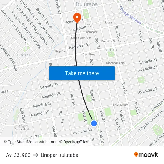 Av. 33, 900 to Unopar Ituiutaba map