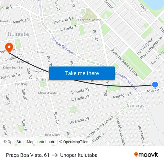 Praça Boa Vista, 61 to Unopar Ituiutaba map
