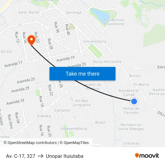Av. C-17, 327 to Unopar Ituiutaba map