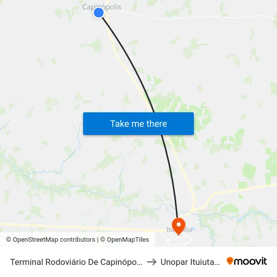 Terminal Rodoviário De Capinópolis to Unopar Ituiutaba map