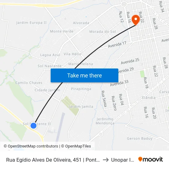 Rua Egídio Alves De Oliveira, 451 | Ponto Final Do Nadime Derze to Unopar Ituiutaba map