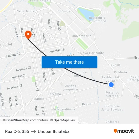 Rua C-6, 355 to Unopar Ituiutaba map