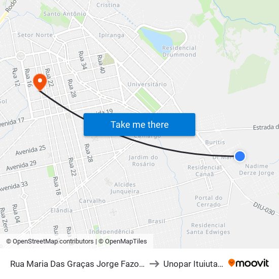 Rua Maria Das Graças Jorge Fazolino to Unopar Ituiutaba map