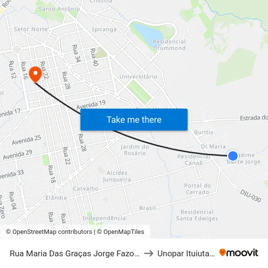 Rua Maria Das Graças Jorge Fazolino to Unopar Ituiutaba map