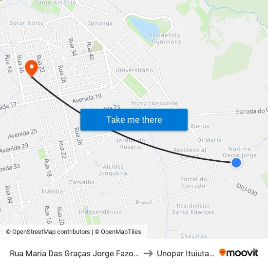 Rua Maria Das Graças Jorge Fazolino to Unopar Ituiutaba map